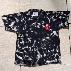 Bleached Tie-dye Rolling Stones T-Shirt with Hot Lips Patch